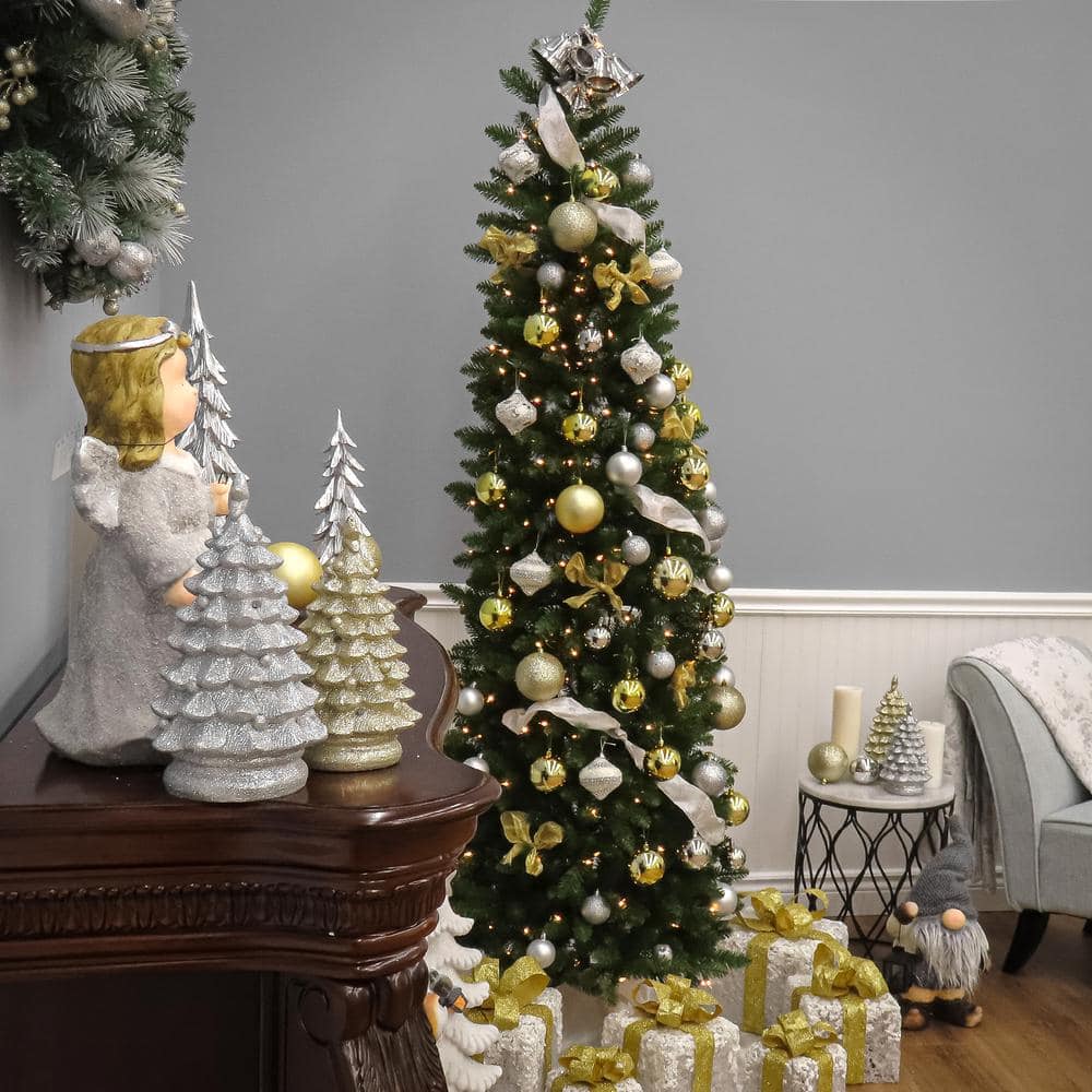 Slim Kingswood Fir 6.5' Green Artificial Christmas Tree with Clear Lights