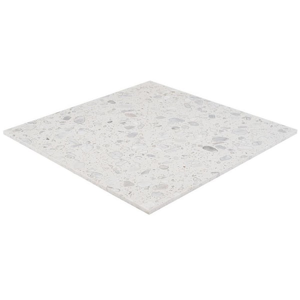 Terra Italia Bianco 4 in. x 0.47 in. Honed Marble Terrazzo Floor and Wall Tile Sample