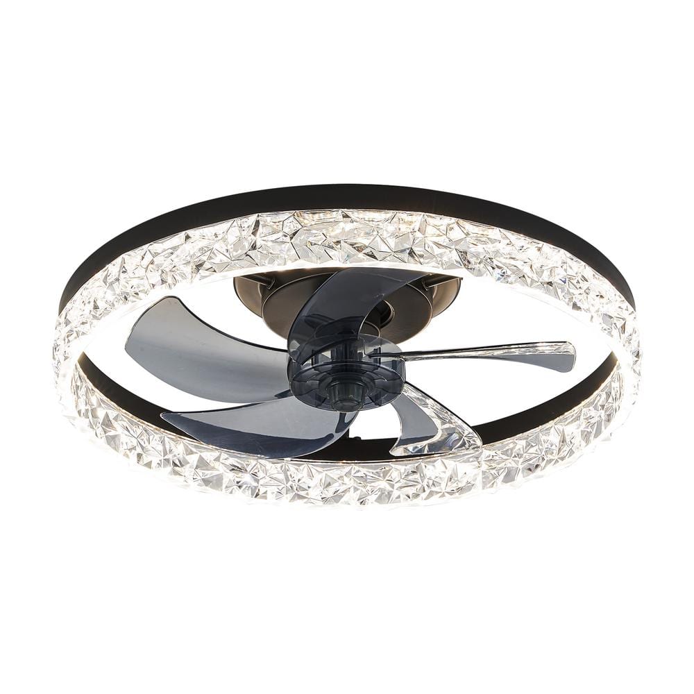 HINNIXY 20 in. Smart Indoor Matte Black Crystal Flush Mount