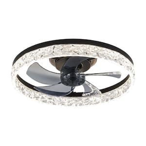 20 in. Smart Indoor Matte Black Crystal Flush Mount Color Changing LED Ceiling Fan with Light Kit and Remote App Control