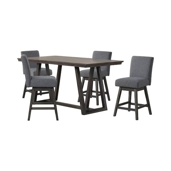High Line 5-Piece Gray Wood Top Counter Table Set with Swivel Stools (Seats-4)