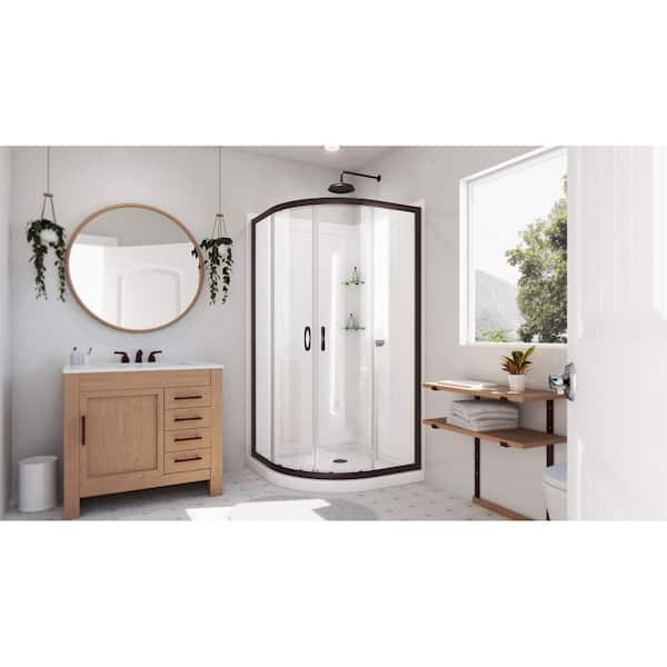 DreamLine DL-6052-06 Prism Lux 40 x 40 Frameless Hinged Corner Shower Enclosure in Oil Rubbed Bronze with White Acrylic Base Kit