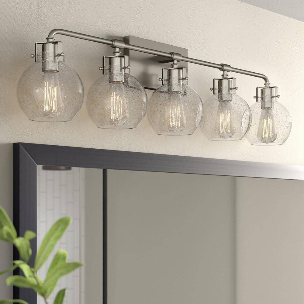 Clara 5-Light Satin Nickel Vanity with Clear Seeded Glass Shades
