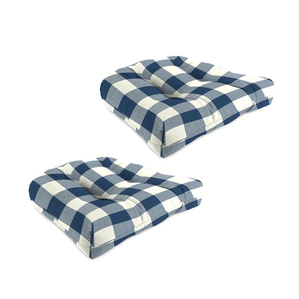 Jordan Manufacturing 19 in. L x 19 in. W x 4 in. T Square Outdoor Wicker Seat Cushion in Navy Buffalo Check (2-Pack)