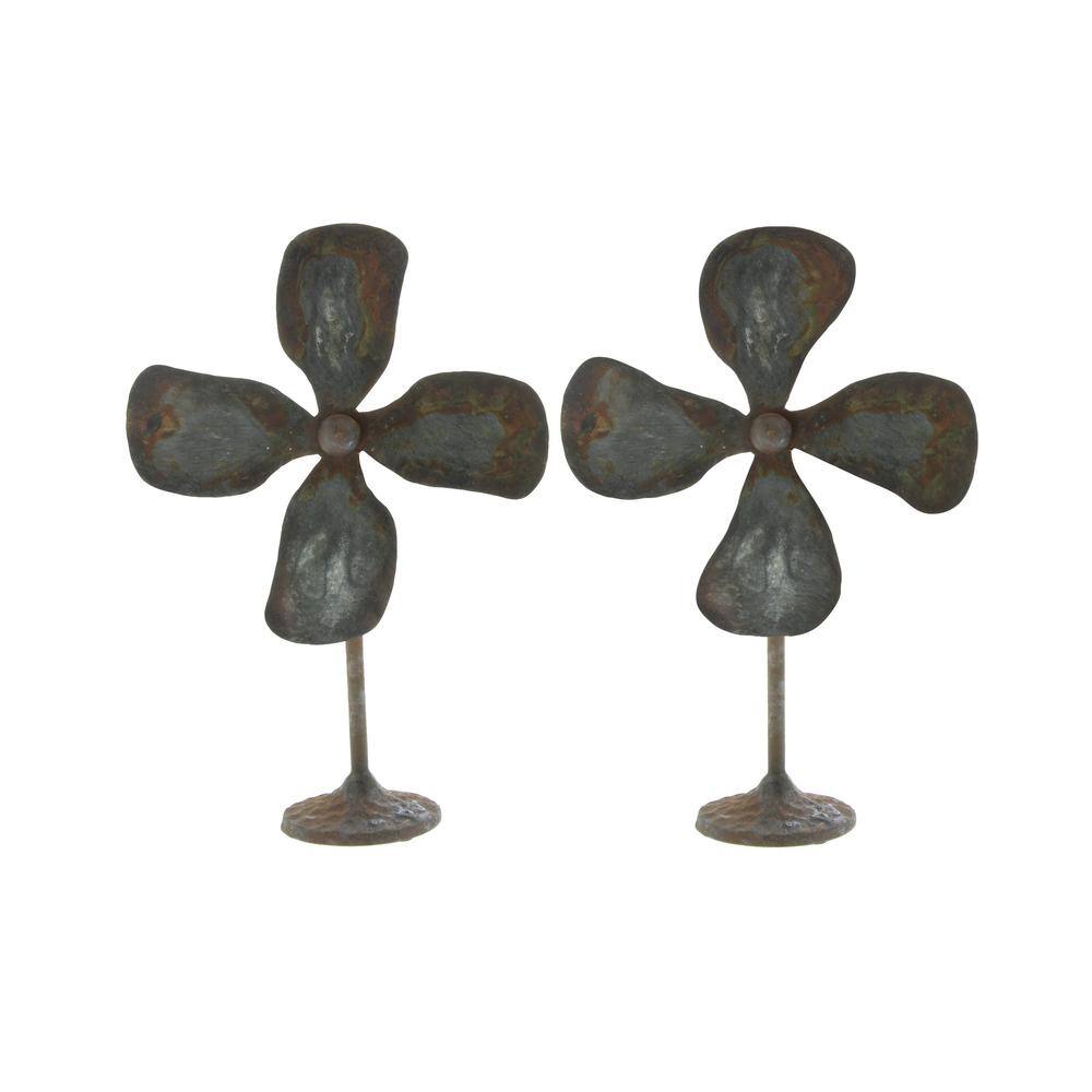 Gray Metal Industrial Fan Sculpture Set, 10"W x 15"H