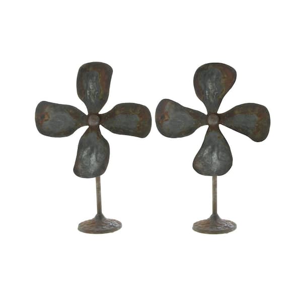 Litton Lane Gray Metal Industrial Sculpture (Set of 2)