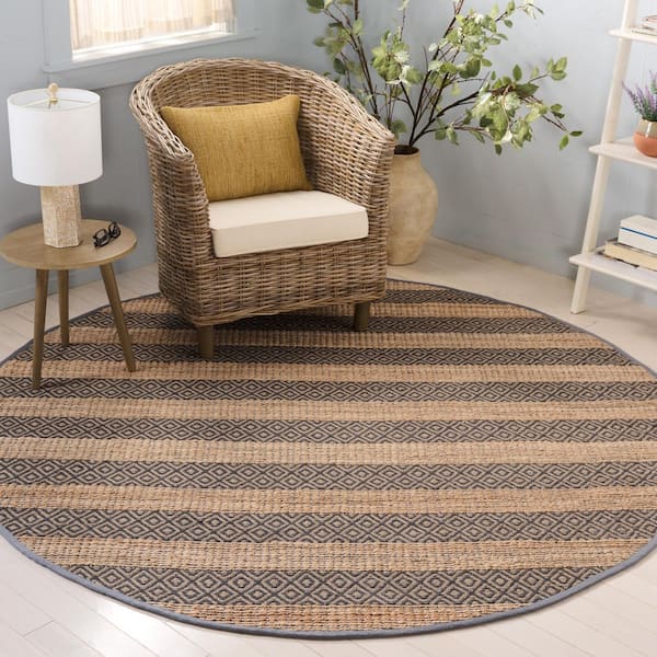 Natural Fiber 7 ft. x 7 ft. Charcoal/Natural Striped Round Area Rug