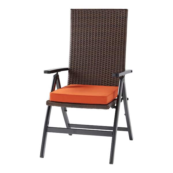 Greendale Home Fashions Wicker Outdoor PE Foldable Reclining Chair with Rust Seat Cushion