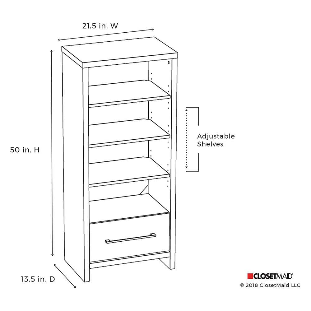 White Adjustable Media Storage Tower with Drawer