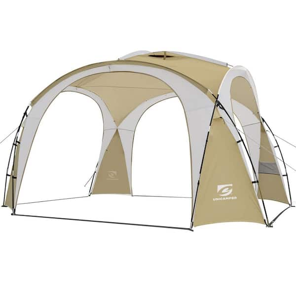 12 ft. x 12 ft. Khaki Brown Pop Up Canopy with Side Wall and Stability Poles Sun Shelter Rainproof Waterproof FCBF11 760 The Home Depot