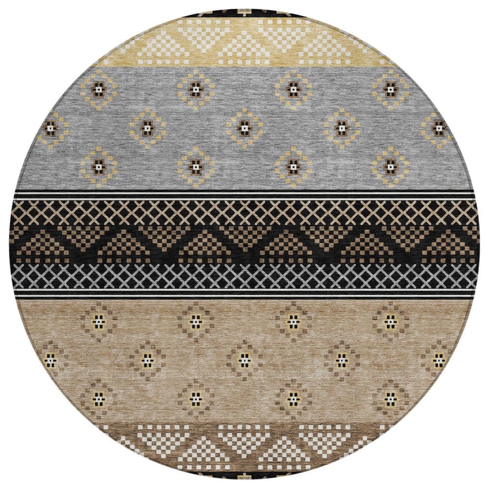Chantille Machine Washable Indoor/Outdoor Abstract ACN2662 Black 8 ft. x 8 ft. Round Rug price history on PriceWatchPro