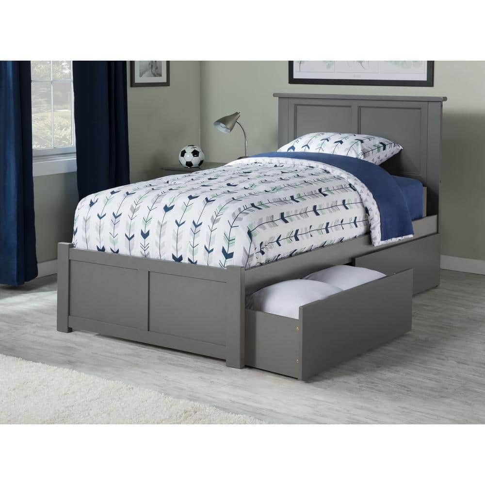 Madison Gray Twin XL Wood Platform Bed with Storage Drawers