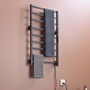 9-Bar Towel Rail Screw-In Electric Plug-In Towel Warmer in Matte Black, 6 of the Bars are Heated