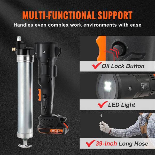 20-Volt 10,000 PSI 39 in. Long Hose Cordless Grease Gun Electric Grease Gun Kit High Pressure Battery Powered Grease Gun