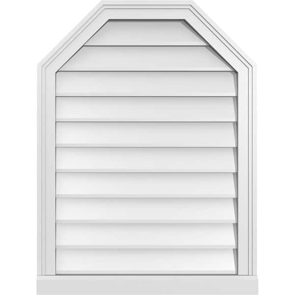 Ekena Millwork 24" x 32" Octagonal Top Surface Mount PVC Gable Vent: Non-Functional with Brickmould Sill Frame