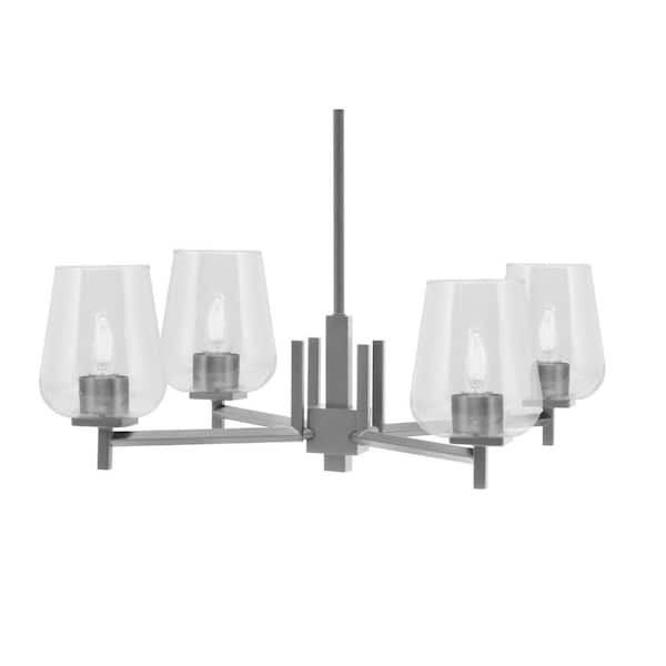 Unbranded Bridgewater 27.25 in. 4 Light Graphite Chandelier with 5 in. Clear Bubble Glass Shades, No Bulbs Included
