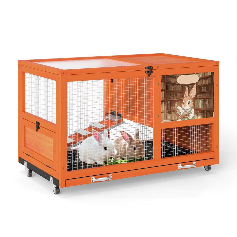 COZIWOW Stable Wood 36Inches Rabbit Hutch Indoor with Wheels Bunny