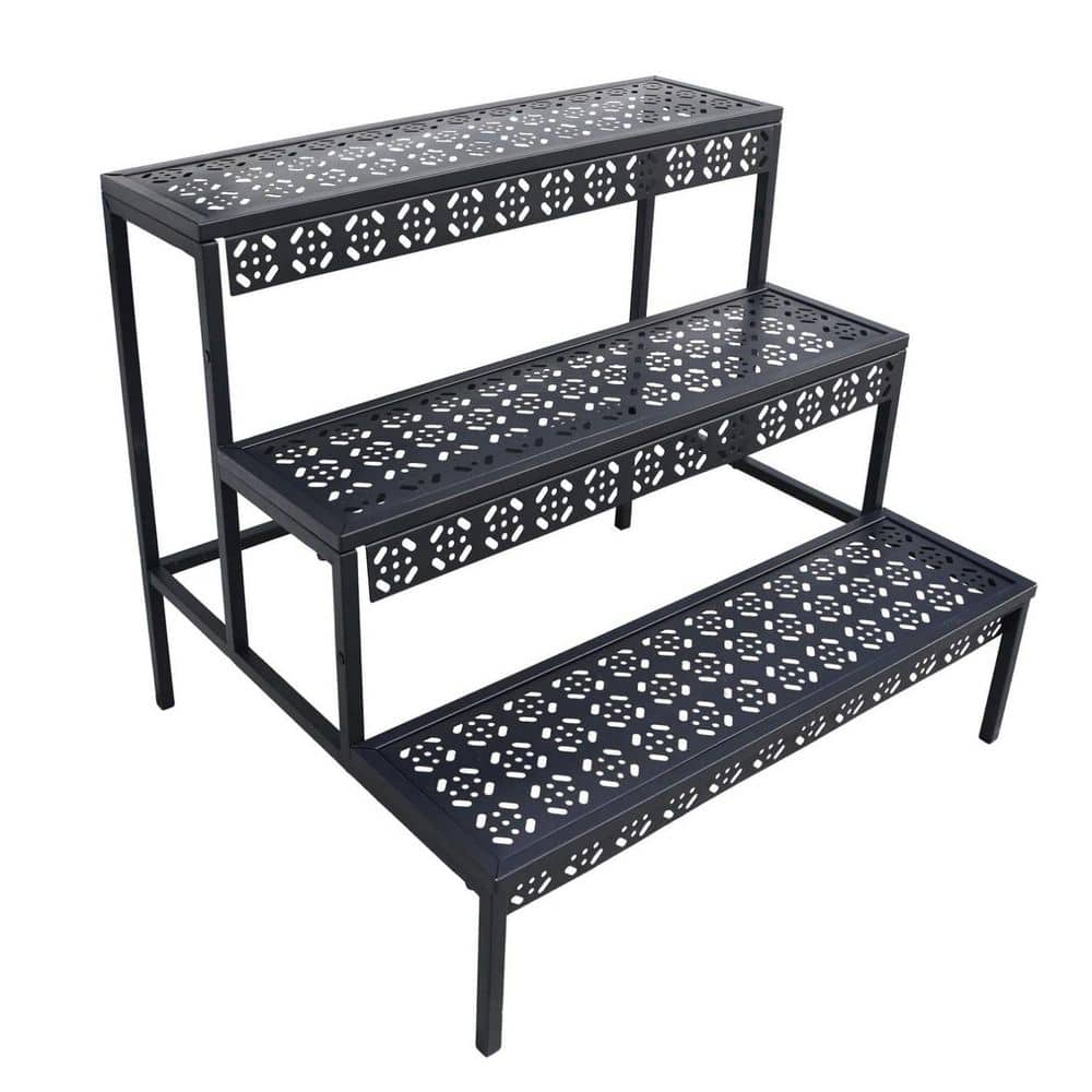 3-Tier Black Rectangular Metal Plant Stand (27.5 in. H W x 24.6 in. H ...