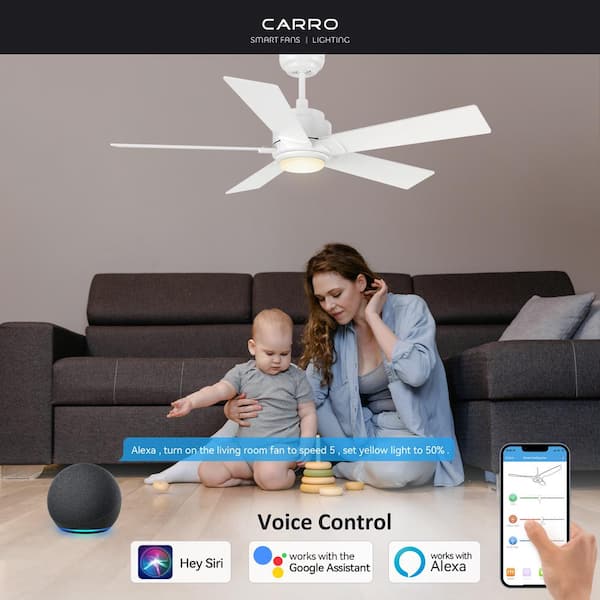 Aspen 52 in. Dimmable LED Indoor/Outdoor White Smart Ceiling Fan with Light and Remote, Works with Alexa/Google Home