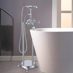 Single-Handle Claw Foot Freestanding Tub Faucet with Shower Diverter Spout Tub Faucet with Hand Shower in Chrome