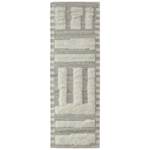 2 ft. x 10 ft. Gray, Ivory Geometric Runner Rug