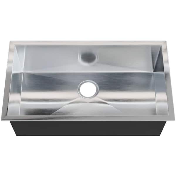 Novatto Zero Radius 32 in. Drop-In/Undermount Single Bowl Kitchen Sink 18 Gauge Stainless Steel Kitchen Sink