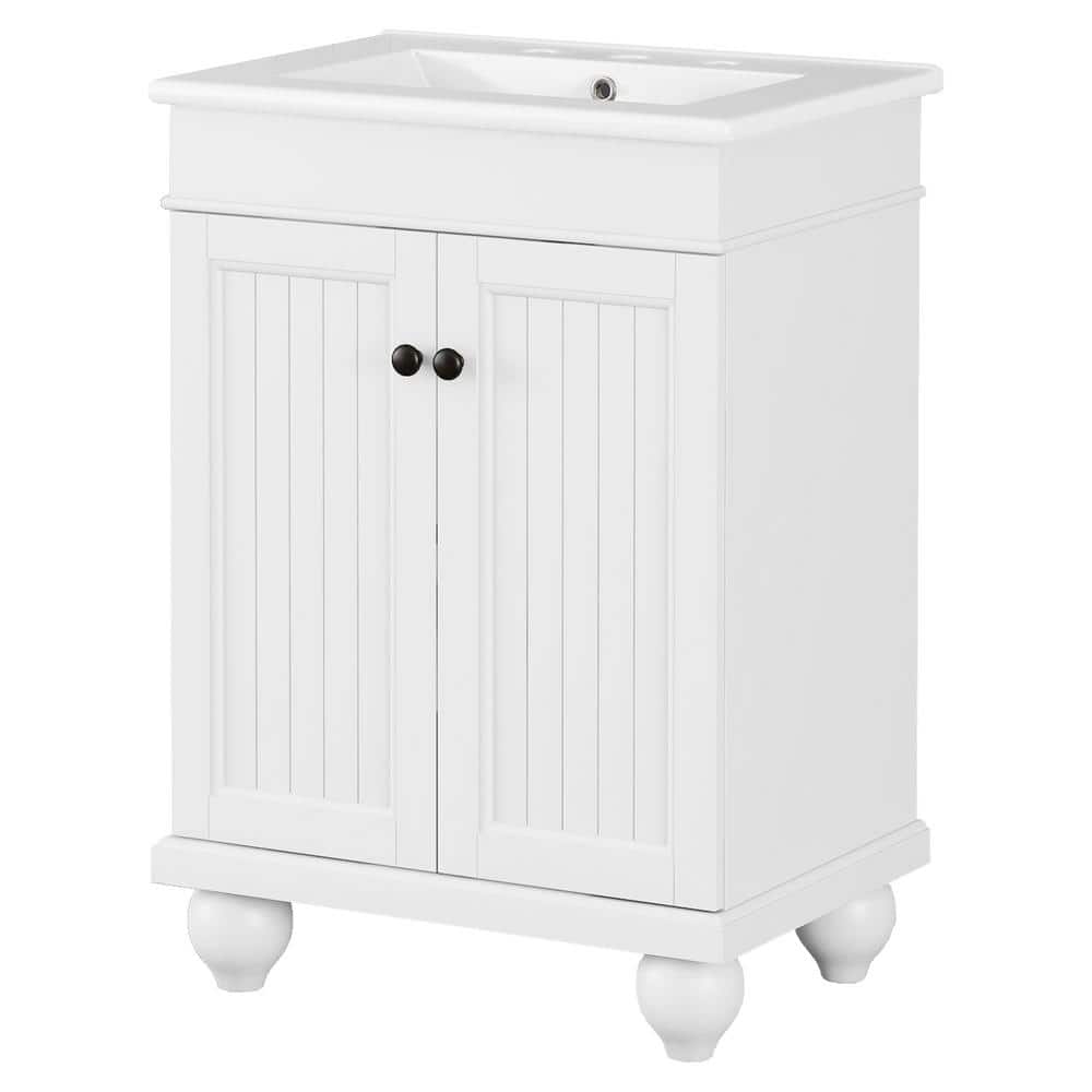 24 in. W x 18 in. D x 34 in. H Single Sink Freestanding Bath Vanity in White with White Ceramic Top price history on PriceWatchPro