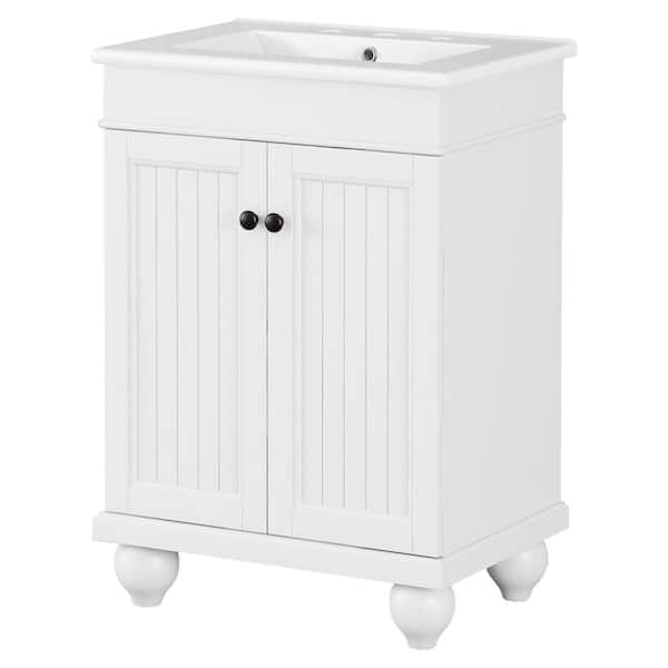 Boosicavelly 24 in. W x 18 in. D x 34 in. H Single Sink Freestanding Bath Vanity in White with White Ceramic Top