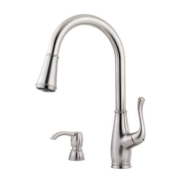 Pfister Sedgwick Single-Handle Pull-Down Sprayer Kitchen Faucet with Soap Dispenser in Stainless Steel