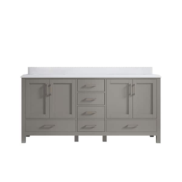 Willow Collections Malibu 72 in. W x 22 in. D x 36 in. H Double Sink Bath Vanity in Gray with Cove Edge White Quartz Top