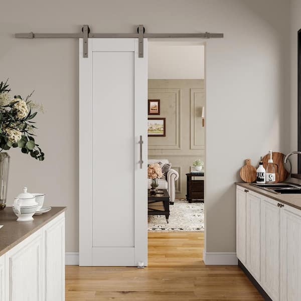 ARK DESIGN 24 in. x 80 in. White 1-Panel Blank Solid Core Composite MDF Primed Sliding Barn Door with Hardware Kit Nickel Plated