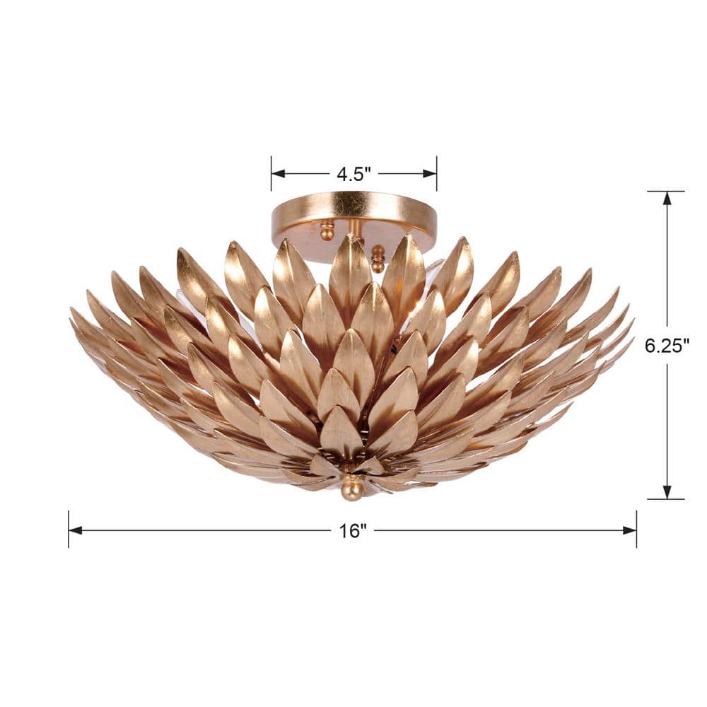 Antique Gold Leaf Hand-Painted 4-Light Flush Mount Ceiling Fixture