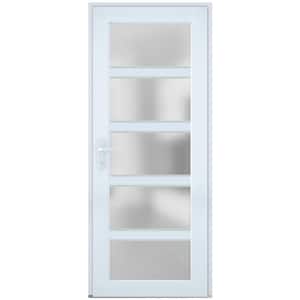 30 in. x 80 in. Right-Hand/Inswing Frosted Glass White Silk Steel Prehung Front Door with Hardware