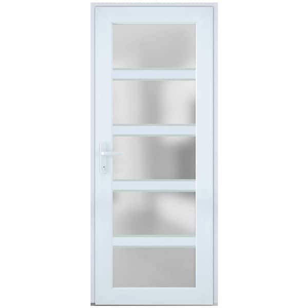 VDOMDOORS 30 in. x 80 in. Right-Hand/Inswing Frosted Glass White Silk Steel Prehung Front Door with Hardware