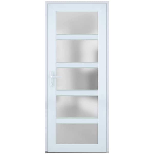 VDOMDOORS 36 in. x 80 in. Right-Hand/Inswing Frosted Glass White Silk Steel Prehung Front Door with Hardware
