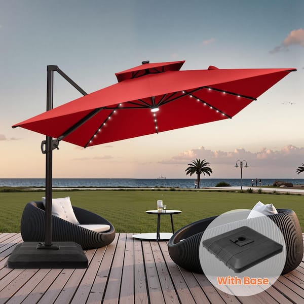 detachable patio umbrellas GRAND 11 ft 12 ft Cantilever Patio Umbrella with Base, Round Large Offset for Garden Deck Pool The base offers excellent stability Alpha Joy 15ft Extra Large