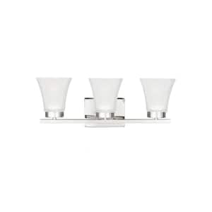 Bayfield 20 in. 3-Light Chrome Contemporary Wall Bathroom Vanity Light with Satin Etched Glass Shades