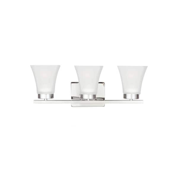 Generation Lighting Bayfield 20 in. 3-Light Chrome Contemporary Wall Bathroom Vanity Light with Satin Etched Glass Shades
