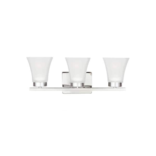 Generation Lighting Bayfield 20 in. 3-Light Chrome Contemporary Wall Bathroom Vanity Light with Satin Etched Glass Shades and LED Bulbs