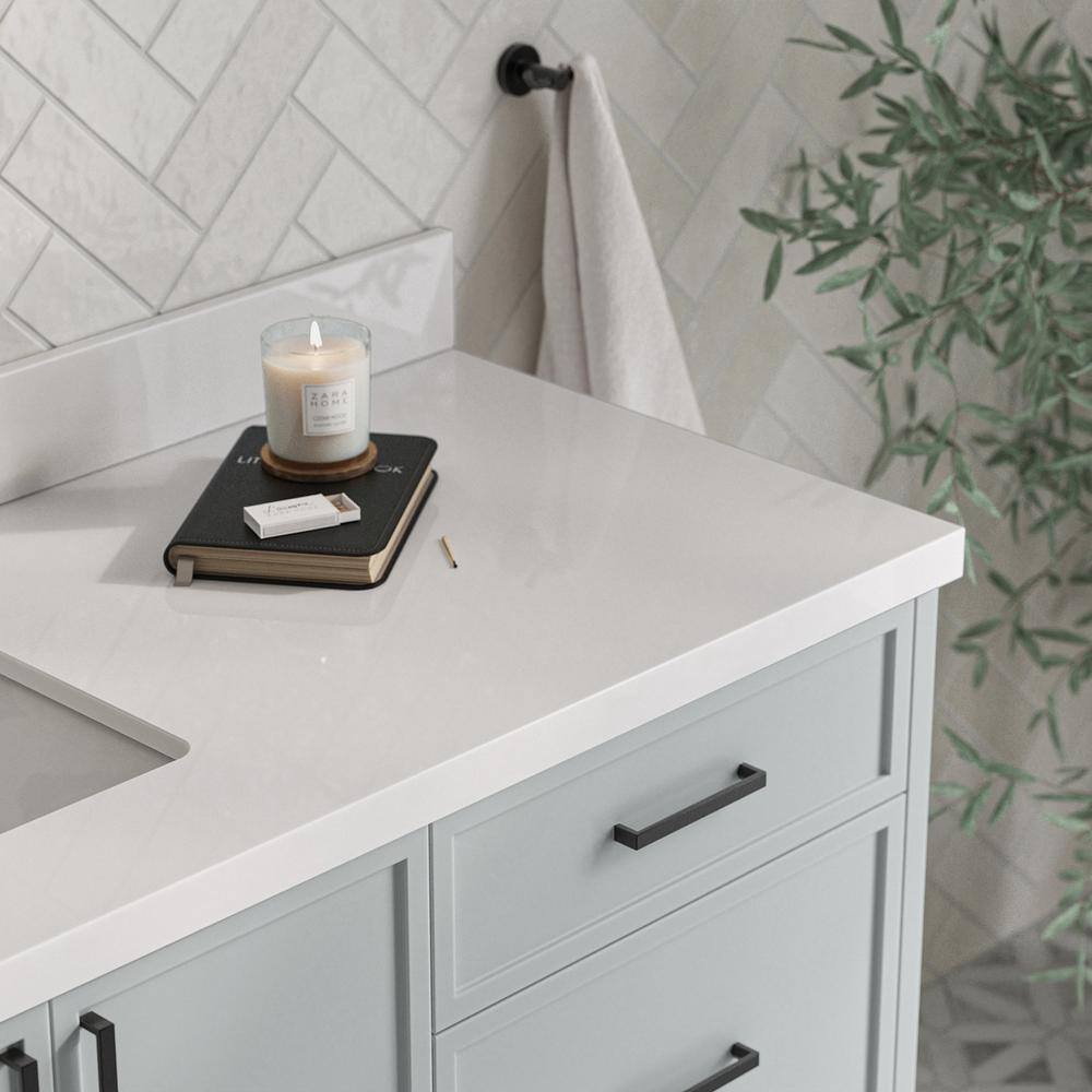 Kelly 67" Light Gray Wood Single Sink Vanity with White Quartz Top
