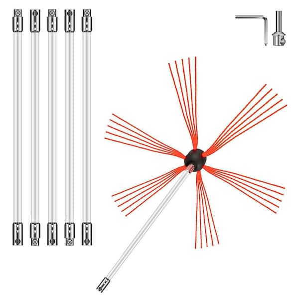 Chimney Sweep Kit 20 ft. Length, Chimney Brush Kit, 6 Nylon Flexible Rods, Rotary Chimney Cleaning Kit Driven by Drill