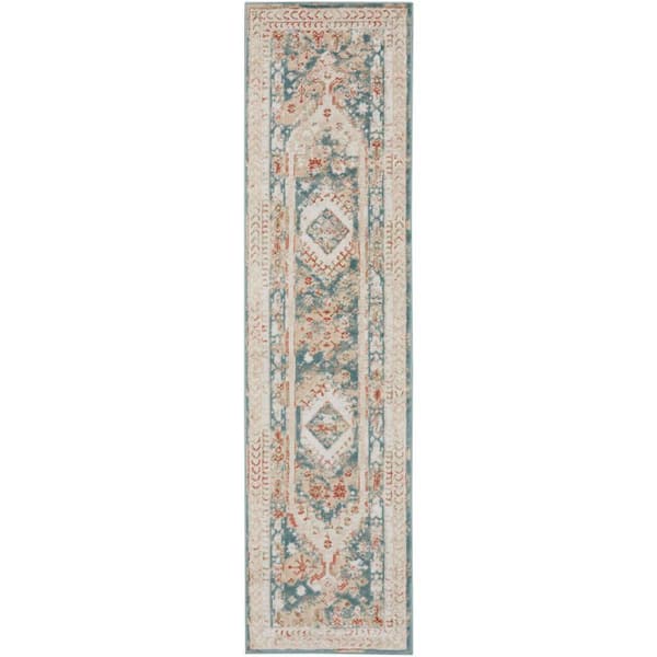 Nourison Thalia Green Ivory 2 ft. x 10 ft. All-over design Transitional Runner Area Rug