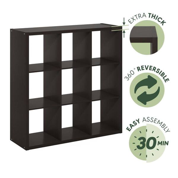 Furinno Cubicle 43.7 in. Tall Dark Oak Wood 9 Shelf Open Back