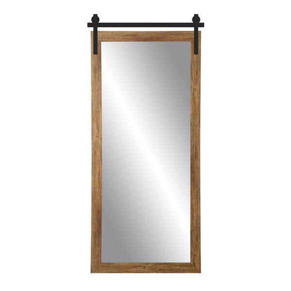 BrandtWorks 34 in. W x 71 in. H Blonde Rectangle Barn Door Framed Mirror