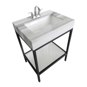 Vaia 25 in. W x 22 in. D x 34.50 in. H Bath Vanity in Black with Marble Vanity Top in White with White Basin