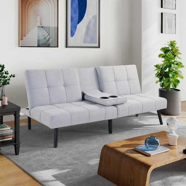 Lilac 65 in. Light Grey Woven Polyester Twin Size Sofa Bed