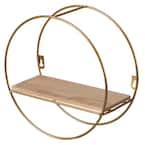 Gold Decorative Round Accent Floating Shelf Circle Decor Display Wall Mounted Rack with Metal Frame and Wood Shelf