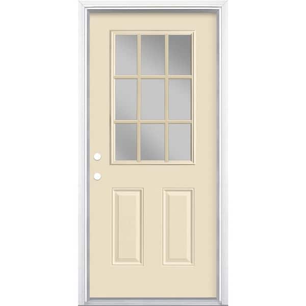 36 in. x 80 in. 9 Lite Right-Hand Inswing Painted Steel Prehung Front Exterior Door with Brickmold