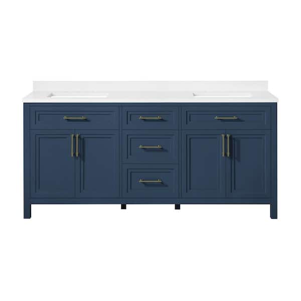 Mayfield 72 in. Double Sink Grayish Blue Bath Vanity with White Engineered Stone Top (Assembled)