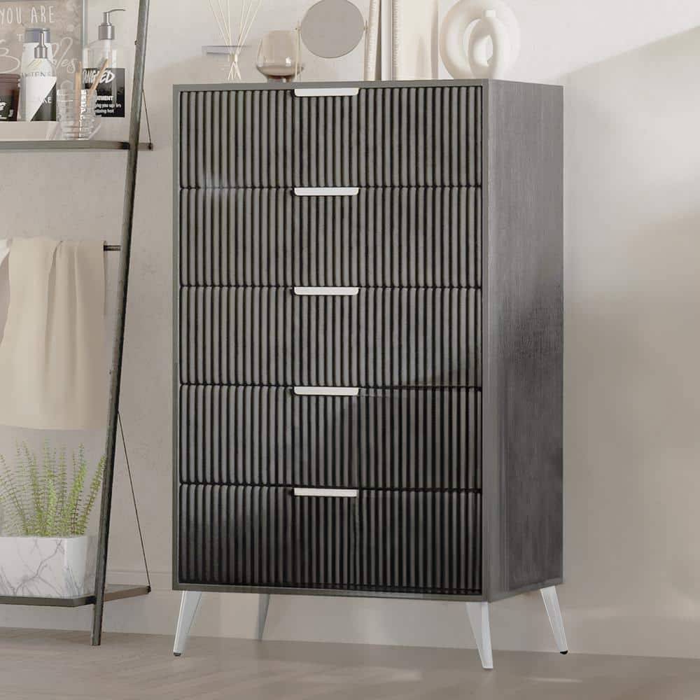 Gray Contemporary 5-Drawer Chest with Dovetail Drawer